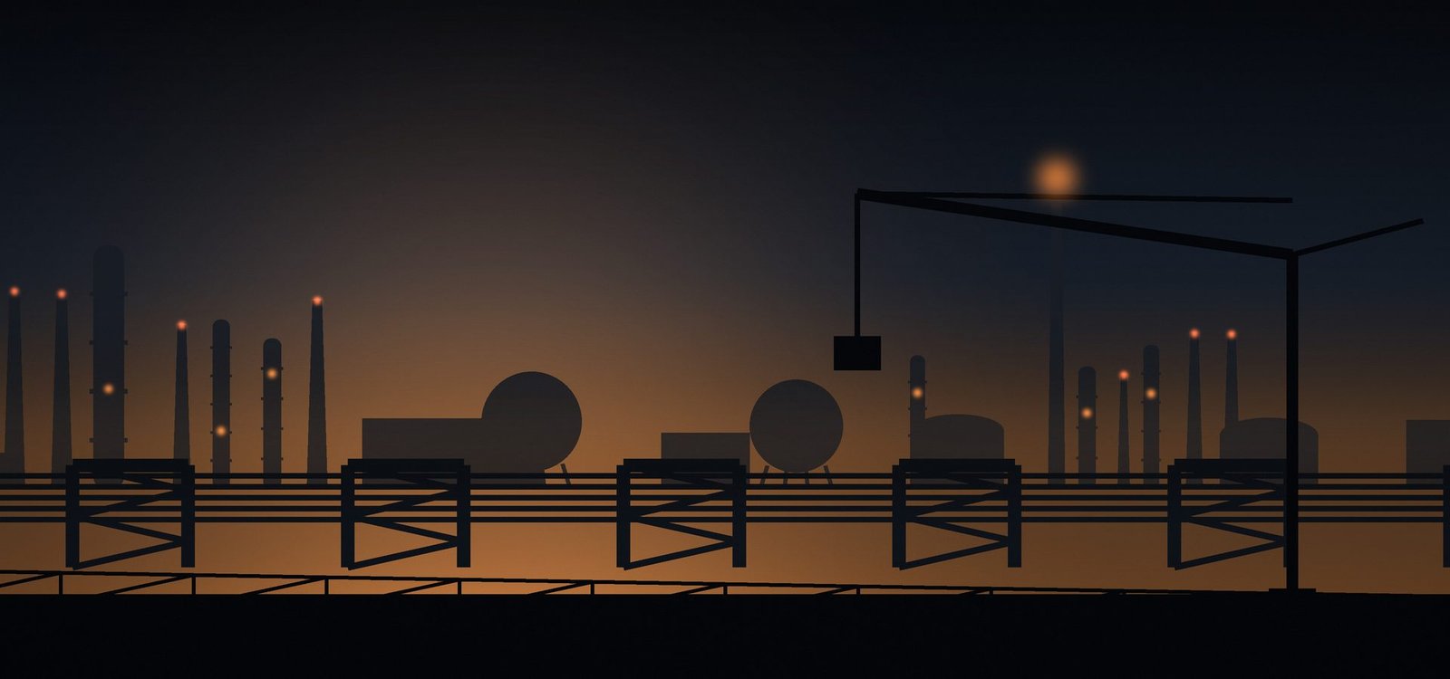 Industrial sector skyline at dusk