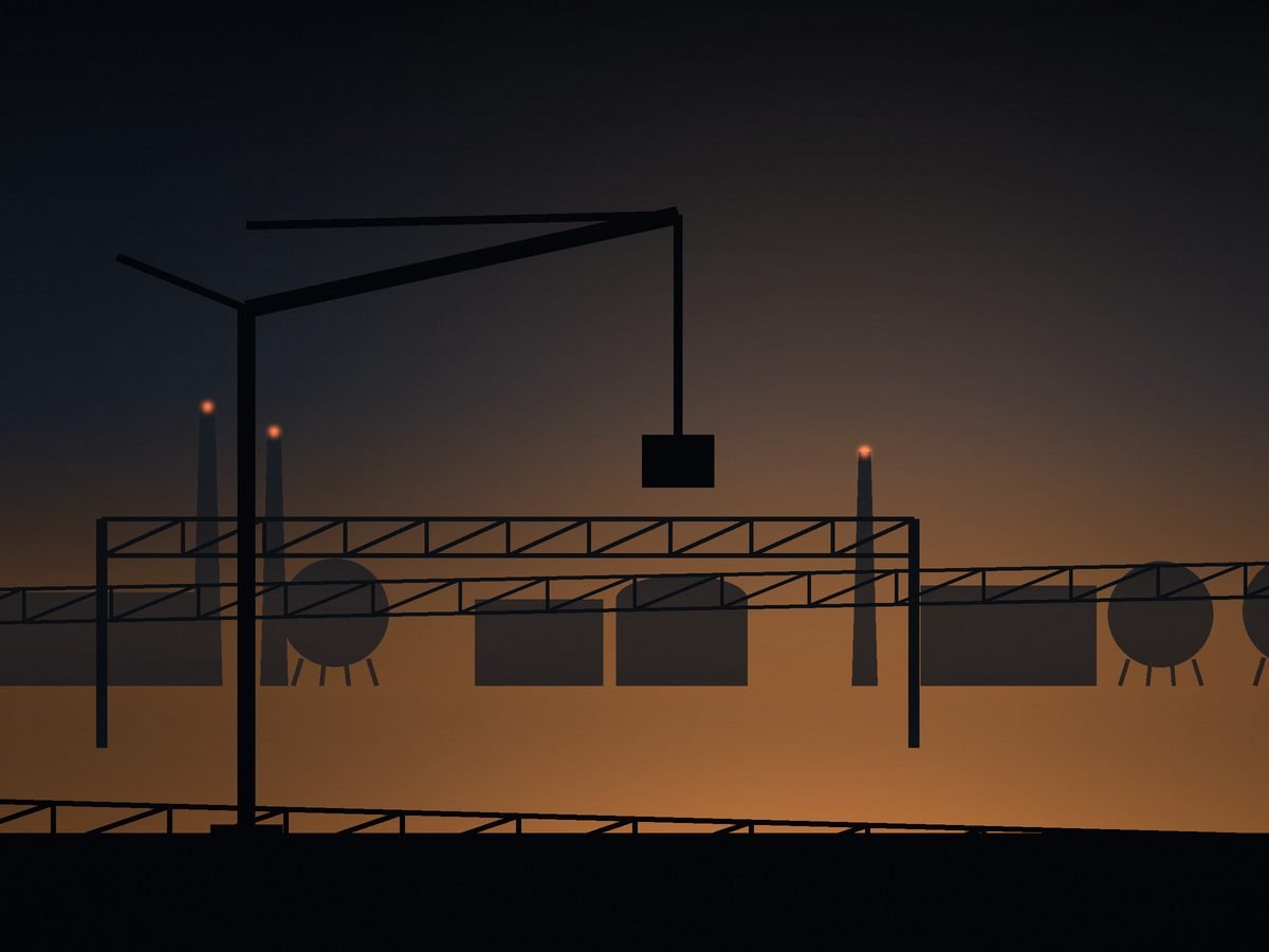 Steel plant at dusk where corrosion control work is carried out